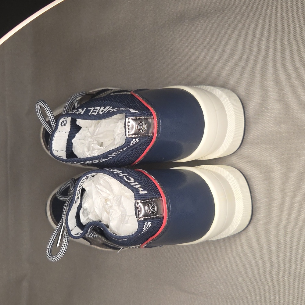 NWOT Michael Kors Hilda Knit & Leather Sock Wedge Heel Lace Up Trainers Sneakers - Picture 3 of 5